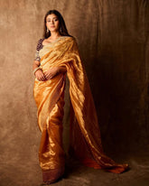 Umika tissue saree with blouse - Sunset yellow | Hebah Patel
